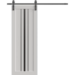 Barn Door 18 x 80 inches | BASIC 4903 White with Black Glass | 6.6FT Rail Track Hardware Set | Solid Panel Interior Doors