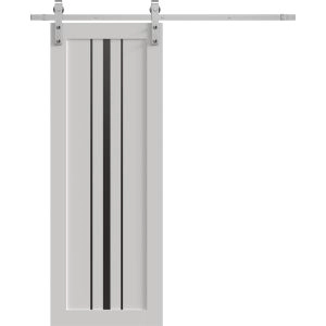 Barn Door 18 x 80 inches | BASIC 4903 White with Black Glass | 6.6FT Silver Rail Track Hardware Set | Solid Panel Interior Doors