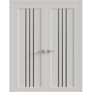 Interior Double Doors 36 x 80 inches | BASIC 4906 White with Black Glass | Wood Interior Solid Panel Frame | Closet Bedroom Doors