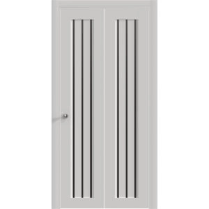 Sliding Closet Bi-fold Doors 36 x 80 inches | BASIC 4906 White with Black Glass | Tracks Trims Hardware Set | Wood Solid Bedroom Wardrobe Doors