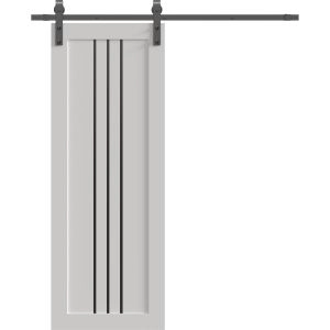 Barn Door 18 x 80 inches | BASIC 4906 White with Black Glass | 6.6FT Rail Track Hardware Set | Solid Panel Interior Doors