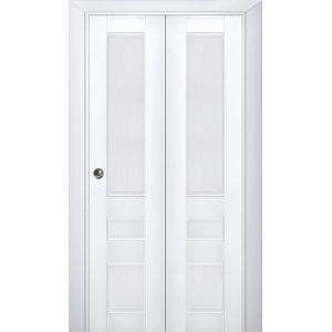 Sliding Closet Bi-fold Doors | Veregio 7411 White Silk | Sturdy Tracks Moldings Trims Hardware Set | Wood Solid Bedroom Wardrobe Doors 