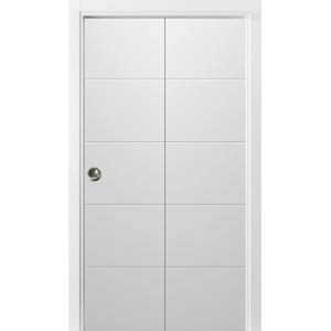 Sliding Closet Bi-fold Doors | Planum 0770 Painted White Matte | Sturdy Tracks Moldings Trims Hardware Set | Wood Solid Bedroom Wardrobe Doors 