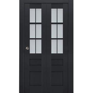 Sliding Closet Bi-fold Doors | Veregio 7339 Antracite with Frosted Glass | Sturdy Tracks Moldings Trims Hardware Set | Wood Solid Bedroom Wardrobe Doors 