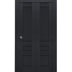 Sliding Closet Bi-fold Doors | Veregio 7411 Antracite | Sturdy Tracks Moldings Trims Hardware Set | Wood Solid Bedroom Wardrobe Doors 