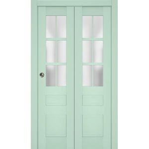 Sliding Closet Bi-fold Doors | Veregio 7339 Oliva with Frosted Glass | Sturdy Tracks Moldings Trims Hardware Set | Wood Solid Bedroom Wardrobe Doors 