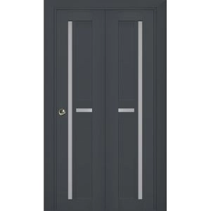 Sliding Closet Bi-fold Doors | Veregio 7288 Antracite with Frosted Glass | Sturdy Tracks Moldings Trims Hardware Set | Wood Solid Bedroom Wardrobe Doors 