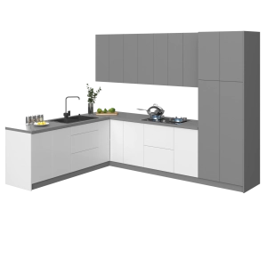 Kitchen Harmony Collection White Gloss & Gray Color Base Size 8x10Ft Wide