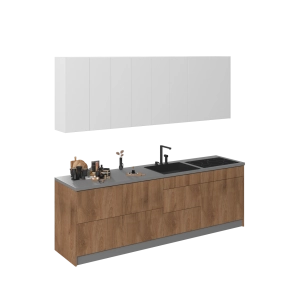 Kitchen Fusion Collection Natural Teak & White Gloss Color Base Size 8.5Ft Wide