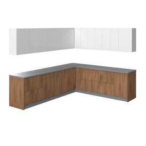 Kitchen Modern Collection Natural Teak & White Gloss Color Base Size 10x8,5Ft Wide