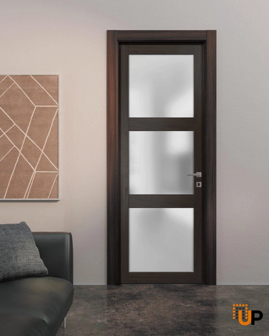 Single solid core luxury interior swing door with frosted glass | Lucia 2552 Chocolate Ash | 18 x 80 photo#2