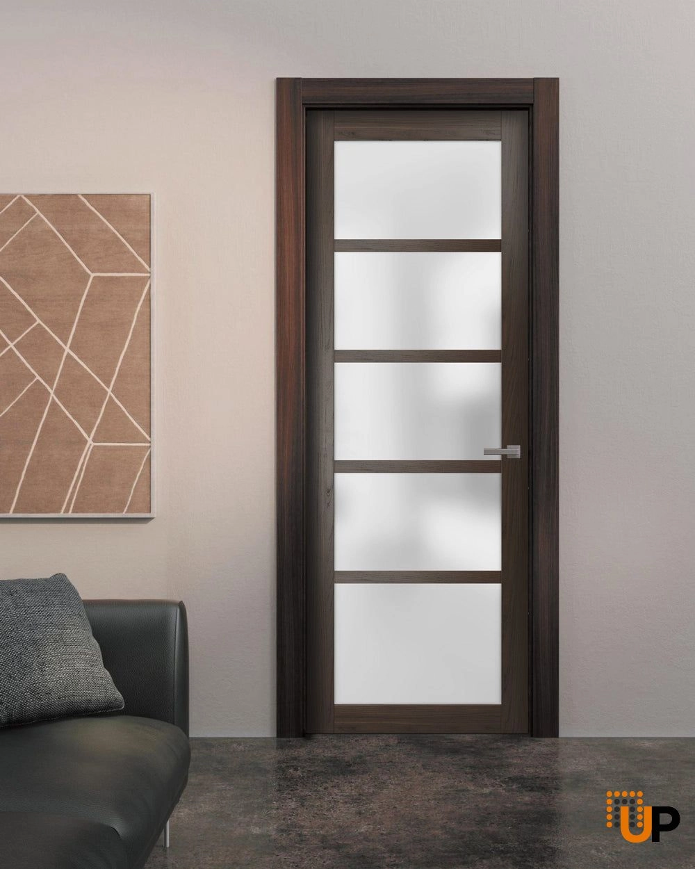 Single mdf luxury interior swing door with frosted glass | Quadro 4002  Chocolate Ash | 18 x 80 photo#2