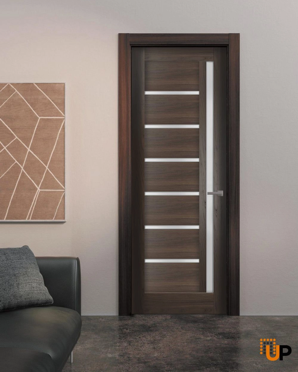 Single mdf modern interior swing door with frosted glass | Quadro 4088  Chocolate Ash | 18 x 80 photo#2