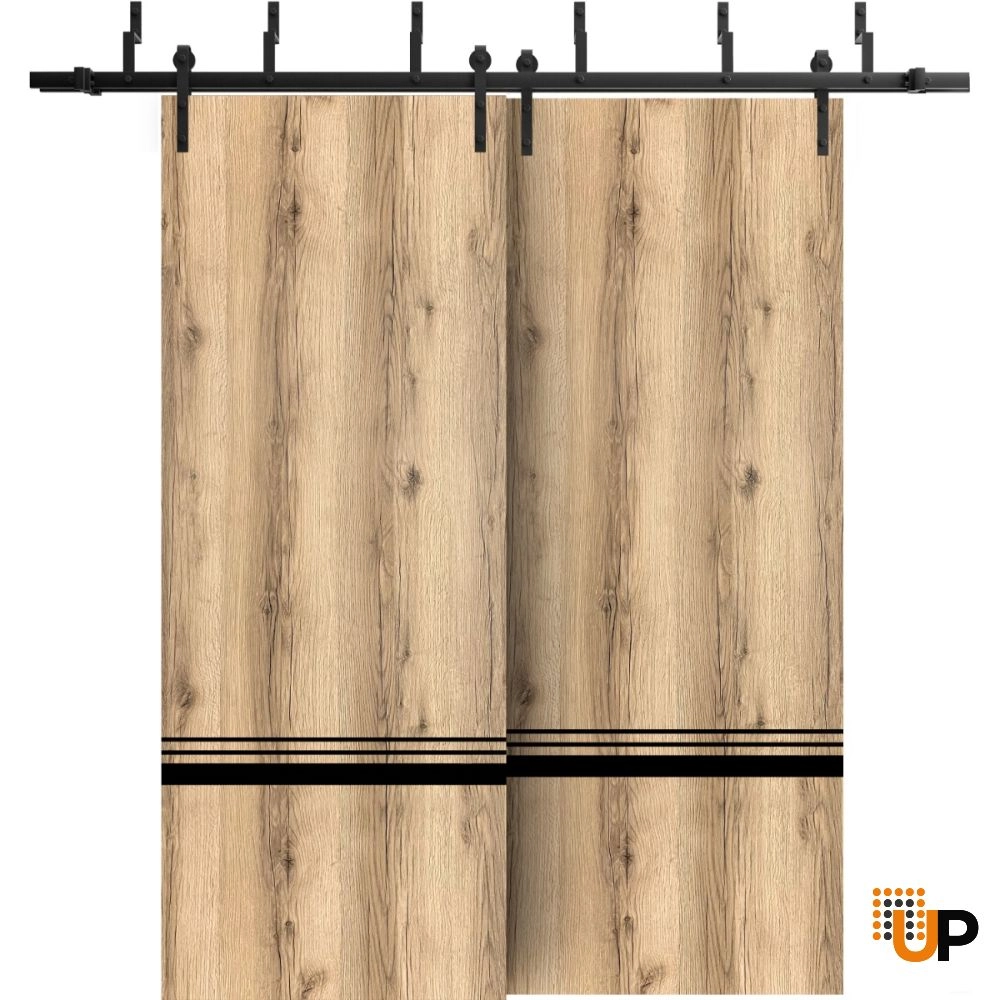 Double solid wood with honeycomb sliding modern interior barn bypass door | Planum 0012 Oak | 36 x 80 (2* 18x80) photo#1