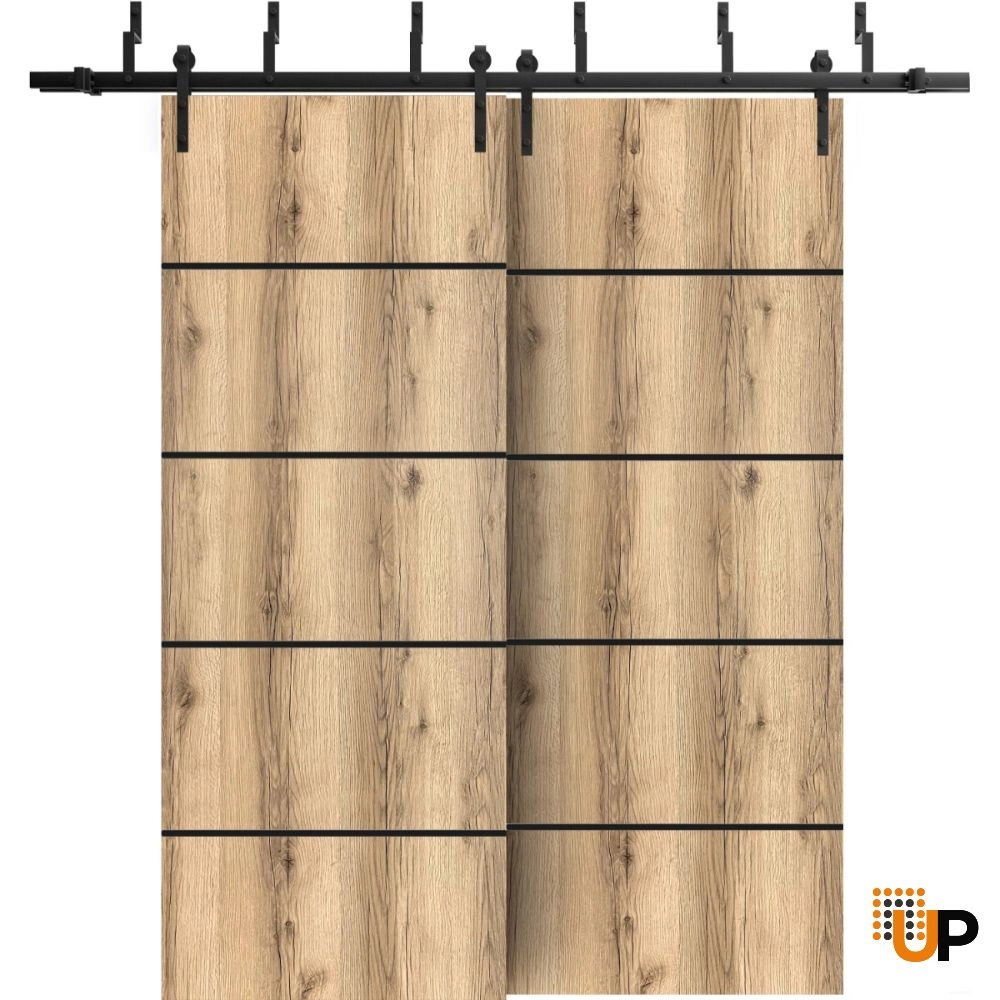 Double solid wood with honeycomb sliding modern interior barn bypass door | Planum 0015 Oak | 36 x 80 (2* 18x80) photo#1