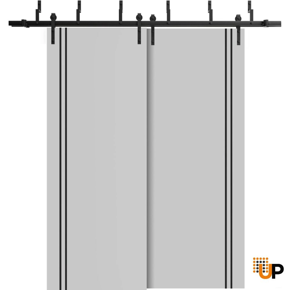 Double solid wood with honeycomb sliding flush interior barn bypass door | Planum 0016 Matte Grey | 36 x 80 (2* 18x80) photo#1