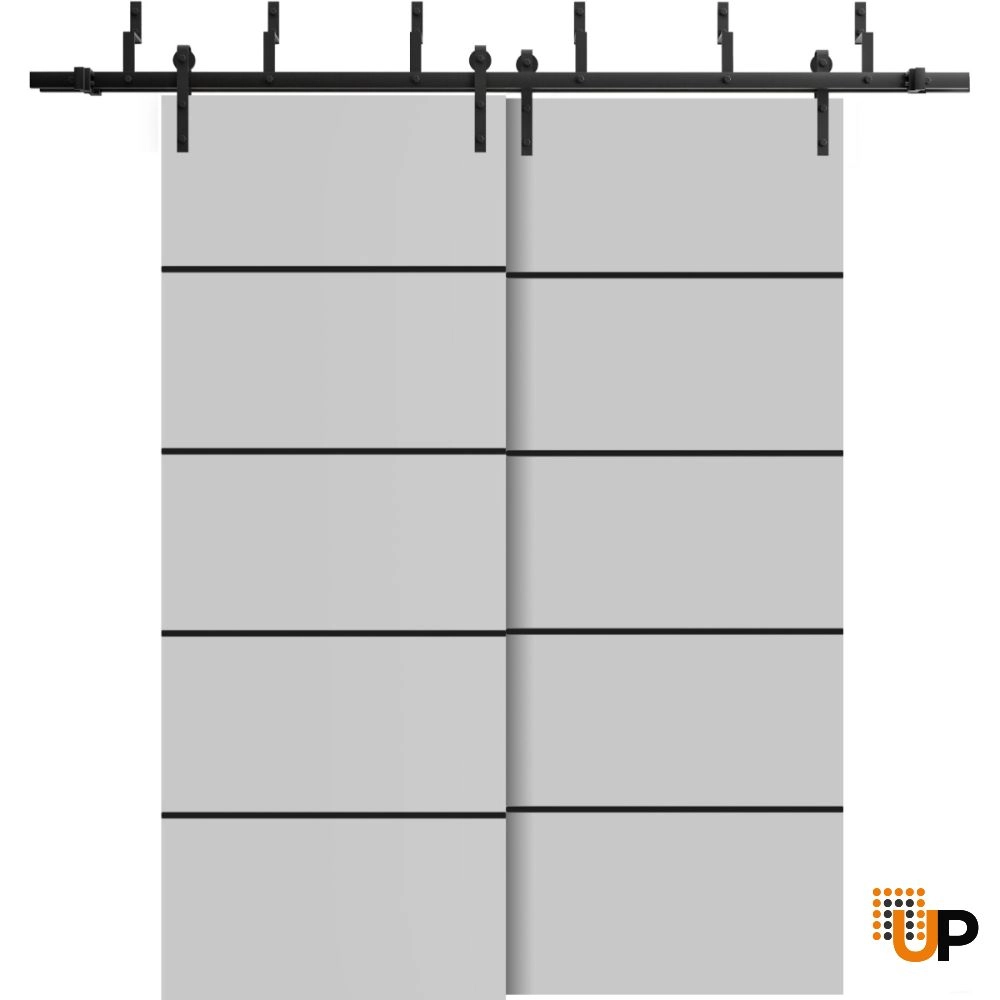 Double solid wood with honeycomb sliding modern interior barn bypass door | Planum 0015 Matte Grey | 36 x 80 (2* 18x80) photo#1