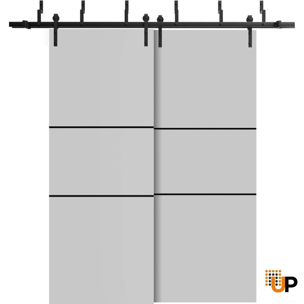 Double solid wood with honeycomb sliding modern interior barn bypass door | Planum 0014 Matte Grey | 36 x 80 (2* 18x80) photo#1