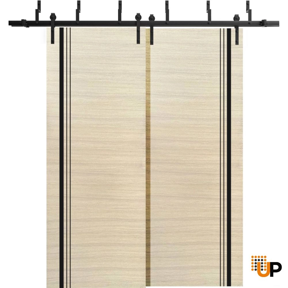 Double solid wood with honeycomb sliding modern interior barn bypass door | Planum 0011 Natural Veneer | 36 x 80 (2* 18x80) photo#1