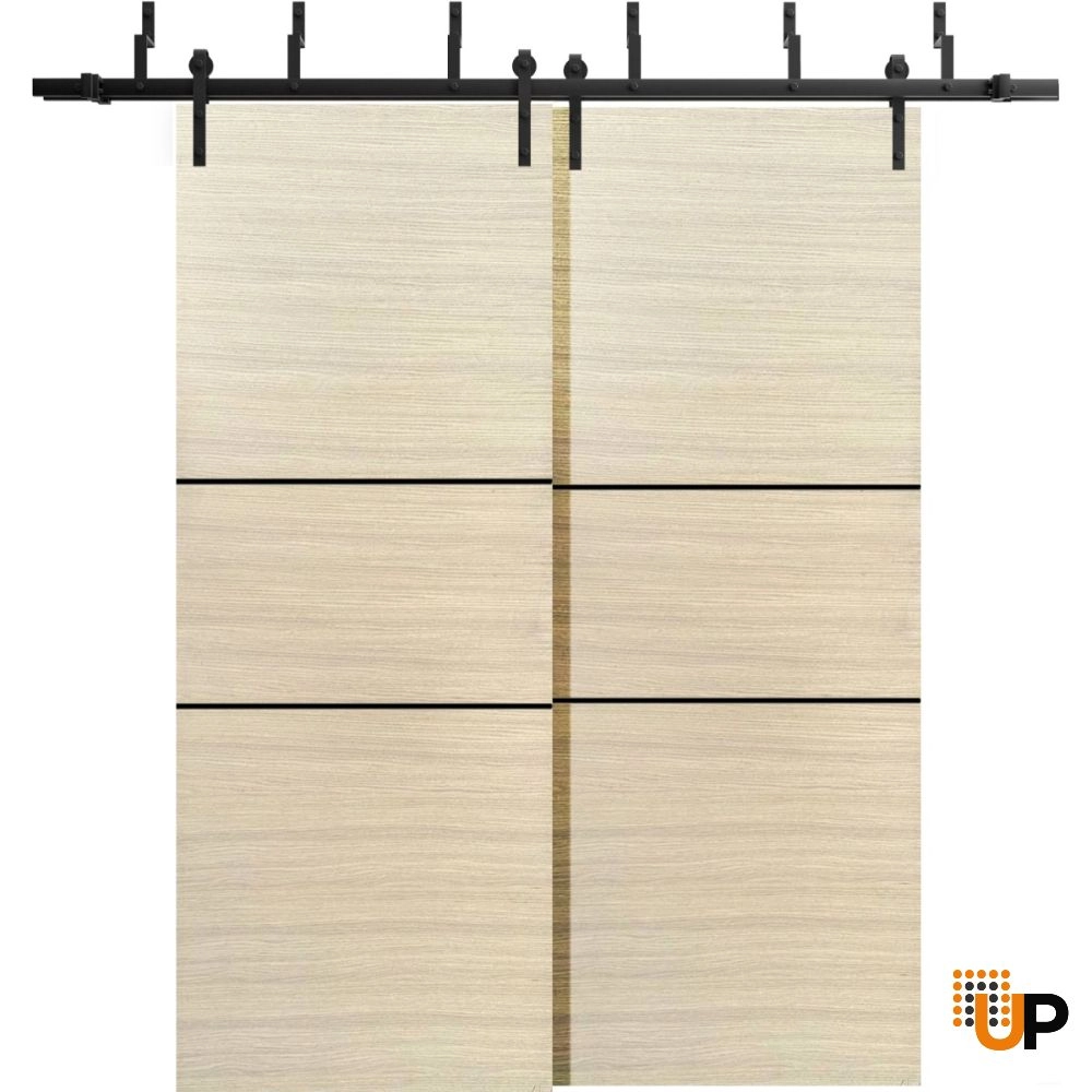 Double solid wood with honeycomb sliding modern interior barn bypass door | Planum 0014 Natural Veneer | 36 x 80 (2* 18x80) photo#1