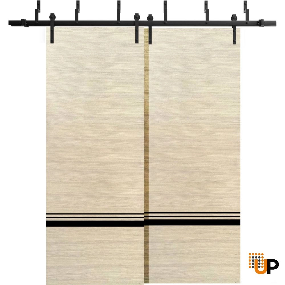 Double solid wood with honeycomb sliding modern interior barn bypass door | Planum 0012 Natural Veneer | 36 x 80 (2* 18x80) photo#1