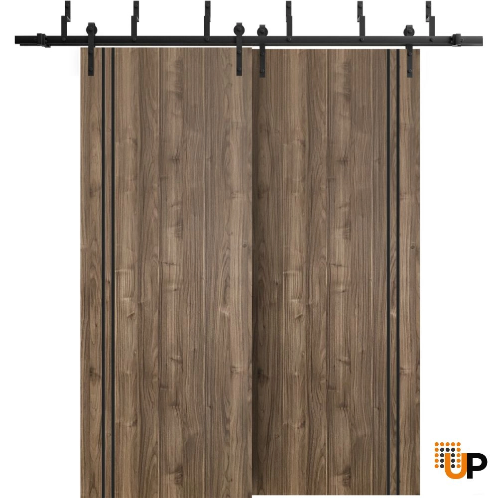 Double solid wood with honeycomb sliding modern interior barn bypass door | Planum 0016 Walnut | 36 x 80 (2* 18x80) photo#1