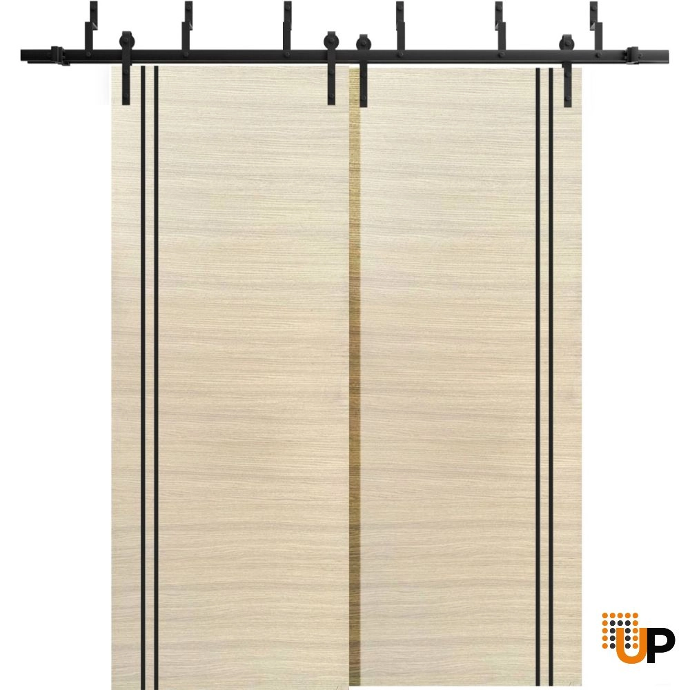 Double solid wood with honeycomb sliding modern interior barn bypass door | Planum 0016 Natural Veneer | 36 x 80 (2* 18x80) photo#1