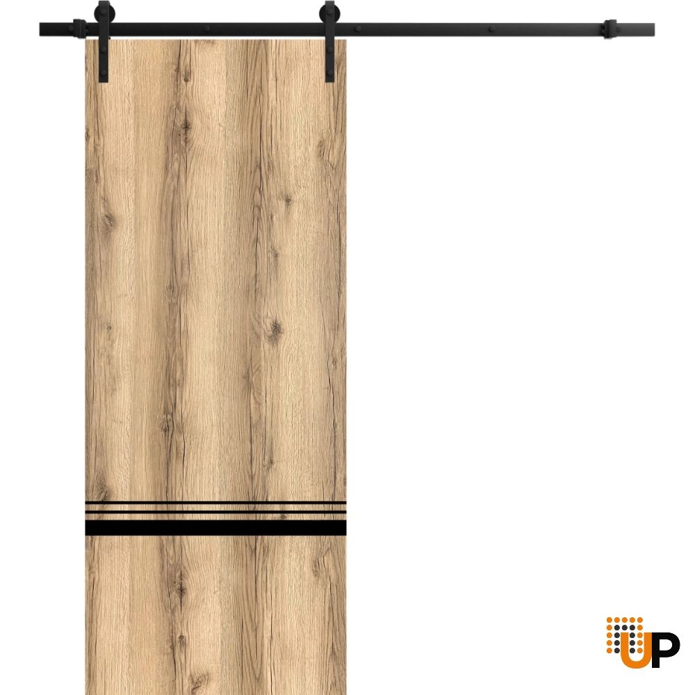 Single solid wood with honeycomb sliding modern interior barn door | Planum 0012 Oak | 18 x 80 photo#1