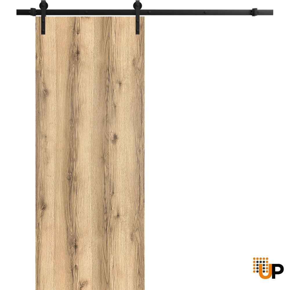 Single solid wood with honeycomb sliding modern interior barn door | Planum 0010 Oak | 18 x 80 photo#1