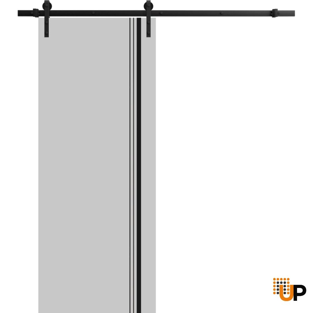 Single solid wood with honeycomb sliding flush interior barn door | Planum 0011 Matte Grey | 18 x 80 photo#1