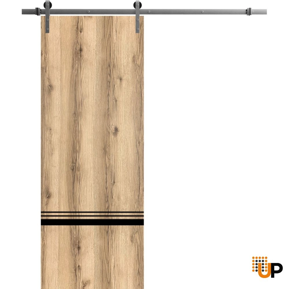 Single solid wood with honeycomb sliding modern interior barn door | Planum 0012 Oak | 18 x 80 photo#1