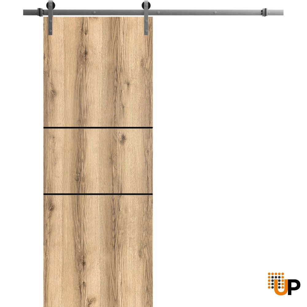 Single solid wood with honeycomb sliding modern interior barn door | Planum 0014 Oak | 18 x 80 photo#1