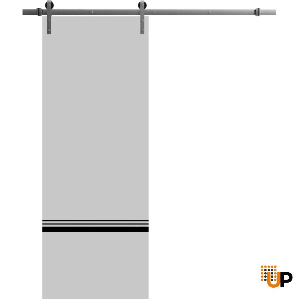 Single solid wood with honeycomb sliding modern interior barn door | Planum 0012 Matte Grey | 18 x 80 photo#1