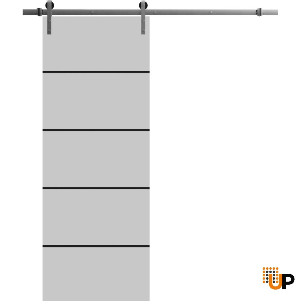 Single solid wood with honeycomb sliding modern interior barn door | Planum 0015 Matte Grey | 18 x 80 photo#1