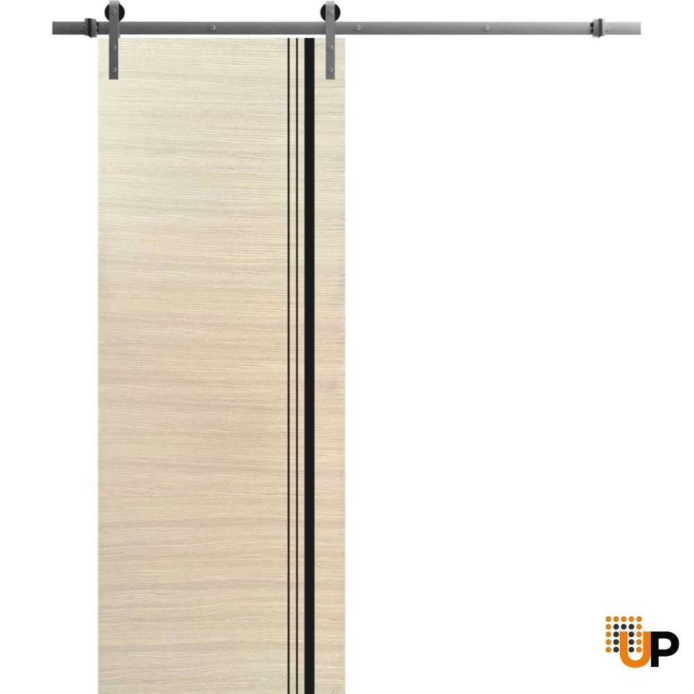 Single solid wood with honeycomb sliding modern interior barn door | Planum 0011 Natural Veneer | 18 x 80 photo#1