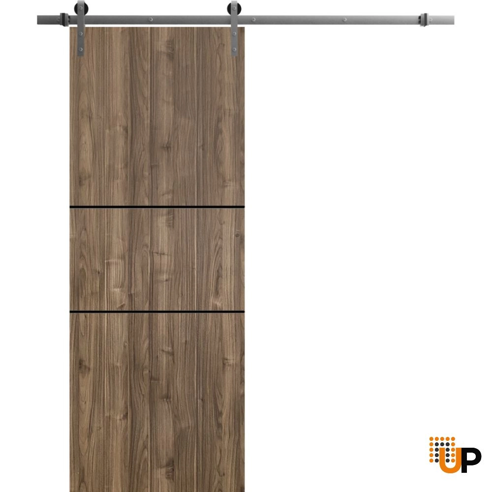 Single solid wood with honeycomb sliding modern interior barn door | Planum 0014 Walnut | 18 x 80 photo#1