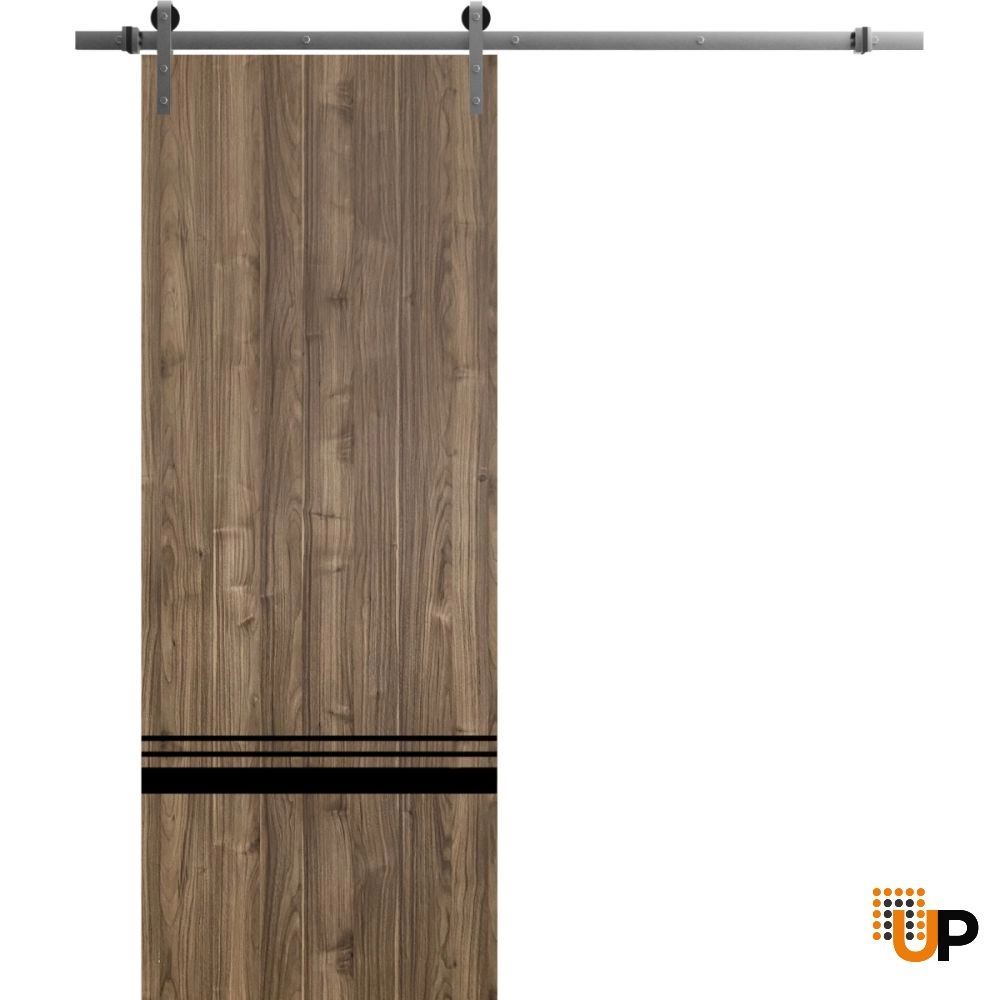 Single solid wood with honeycomb sliding modern interior barn door | Planum 0012 Walnut | 18 x 80 photo#1