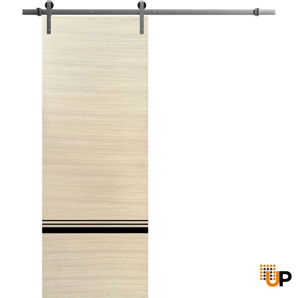 Single solid wood with honeycomb sliding modern interior barn door | Planum 0012 Natural Veneer | 18 x 80 photo#1