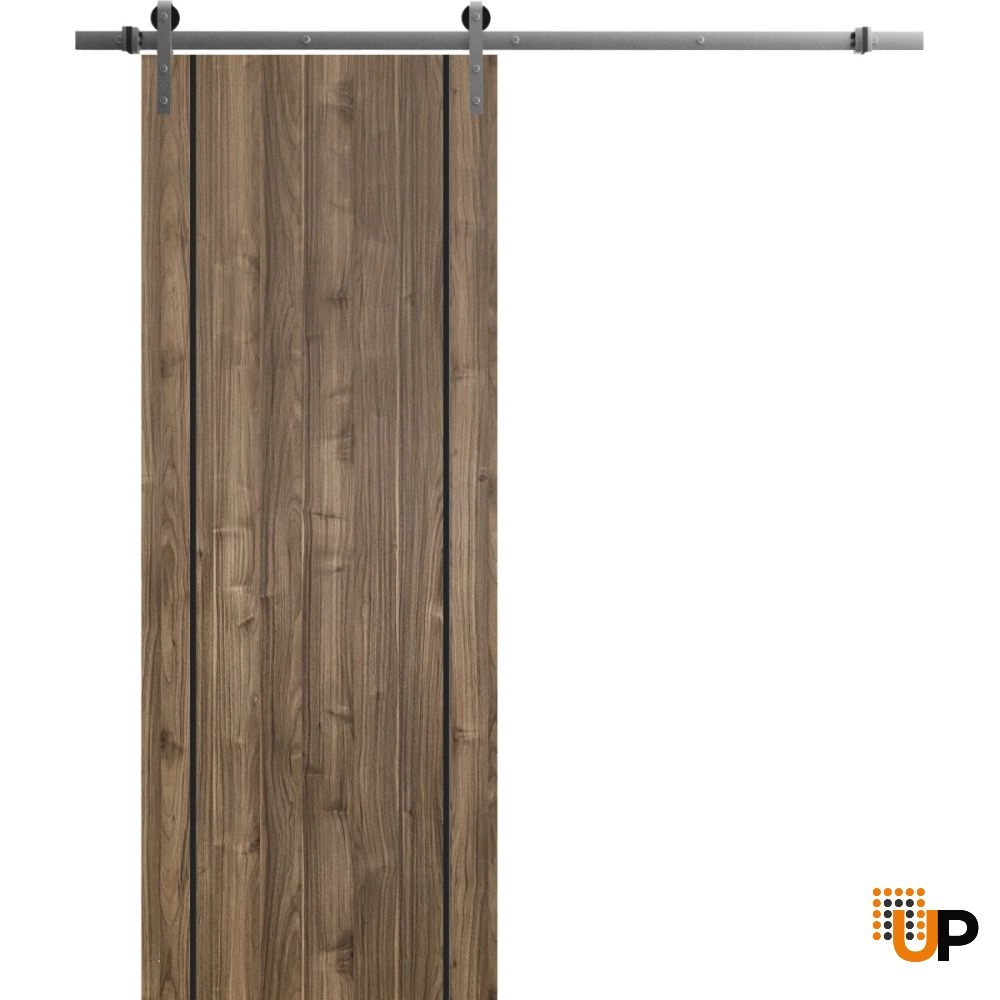 Single solid wood with honeycomb sliding modern interior barn door | Planum 0017 Walnut | 18 x 80 photo#1