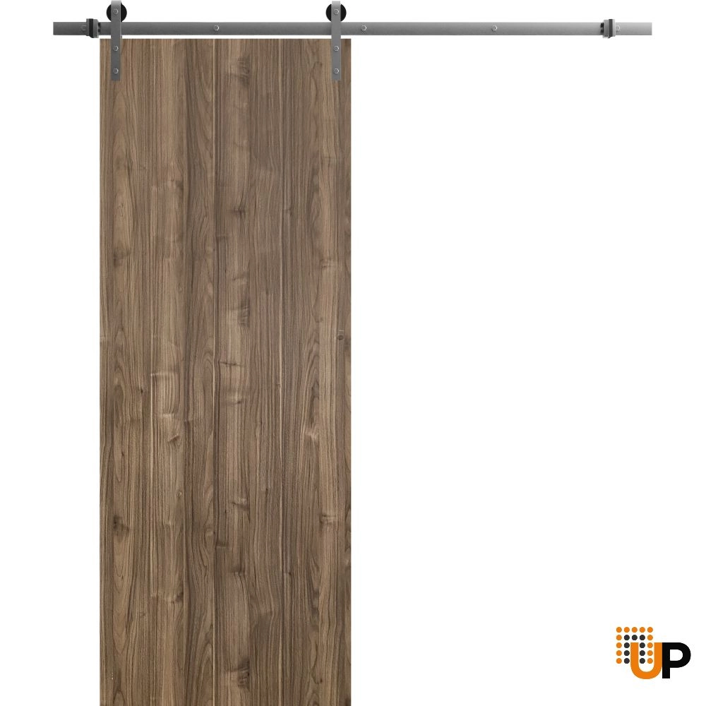 Single solid wood with honeycomb sliding modern interior barn door | Planum 0010 Walnut | 18 x 80 photo#1