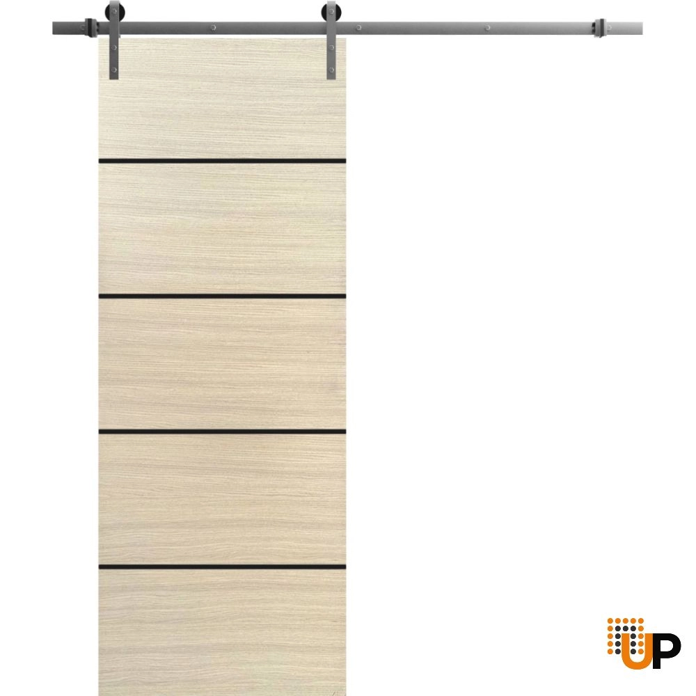 Single solid wood with honeycomb sliding modern interior barn door | Planum 0015 Natural Veneer | 18 x 80 photo#1