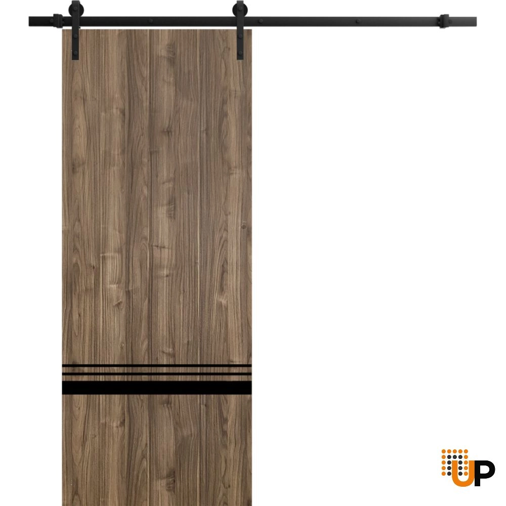 Single solid wood with honeycomb sliding modern interior barn door | Planum 0012 Walnut | 18 x 80 photo#1