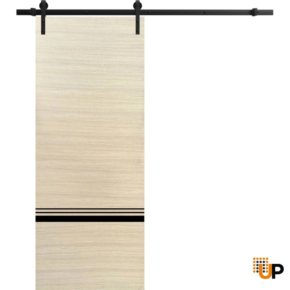 Single solid wood with honeycomb sliding modern interior barn door | Planum 0012 Natural Veneer | 18 x 80 photo#1