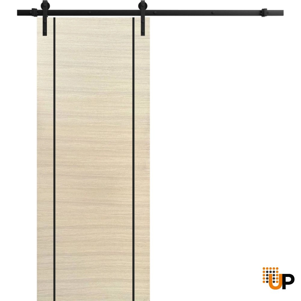 Single solid wood with honeycomb sliding modern interior barn door | Planum 0017 Natural Veneer | 18 x 80 photo#1