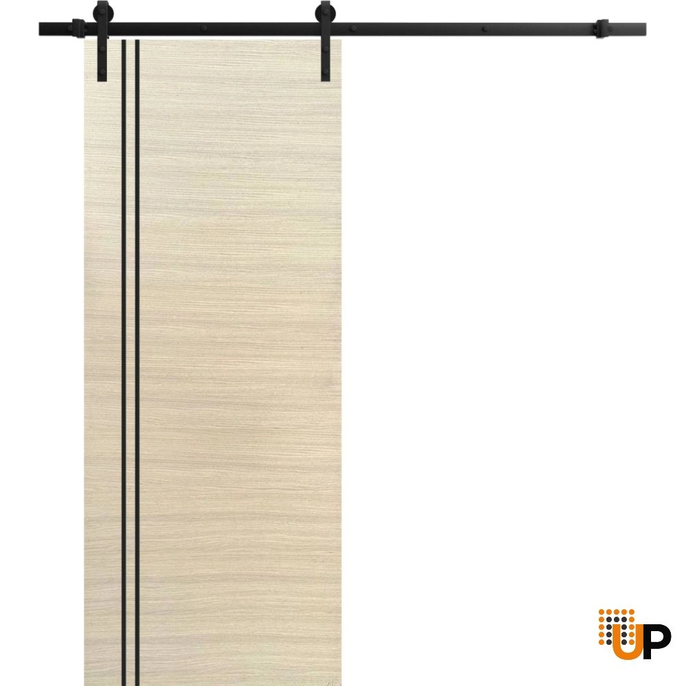Single solid wood with honeycomb sliding modern interior barn door | Planum 0016 Natural Veneer | 18 x 80 photo#1