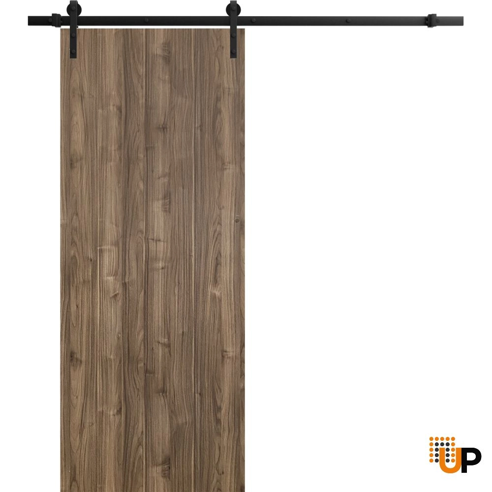 Single solid wood with honeycomb sliding modern interior barn door | Planum 0010 Walnut | 18 x 80 photo#1