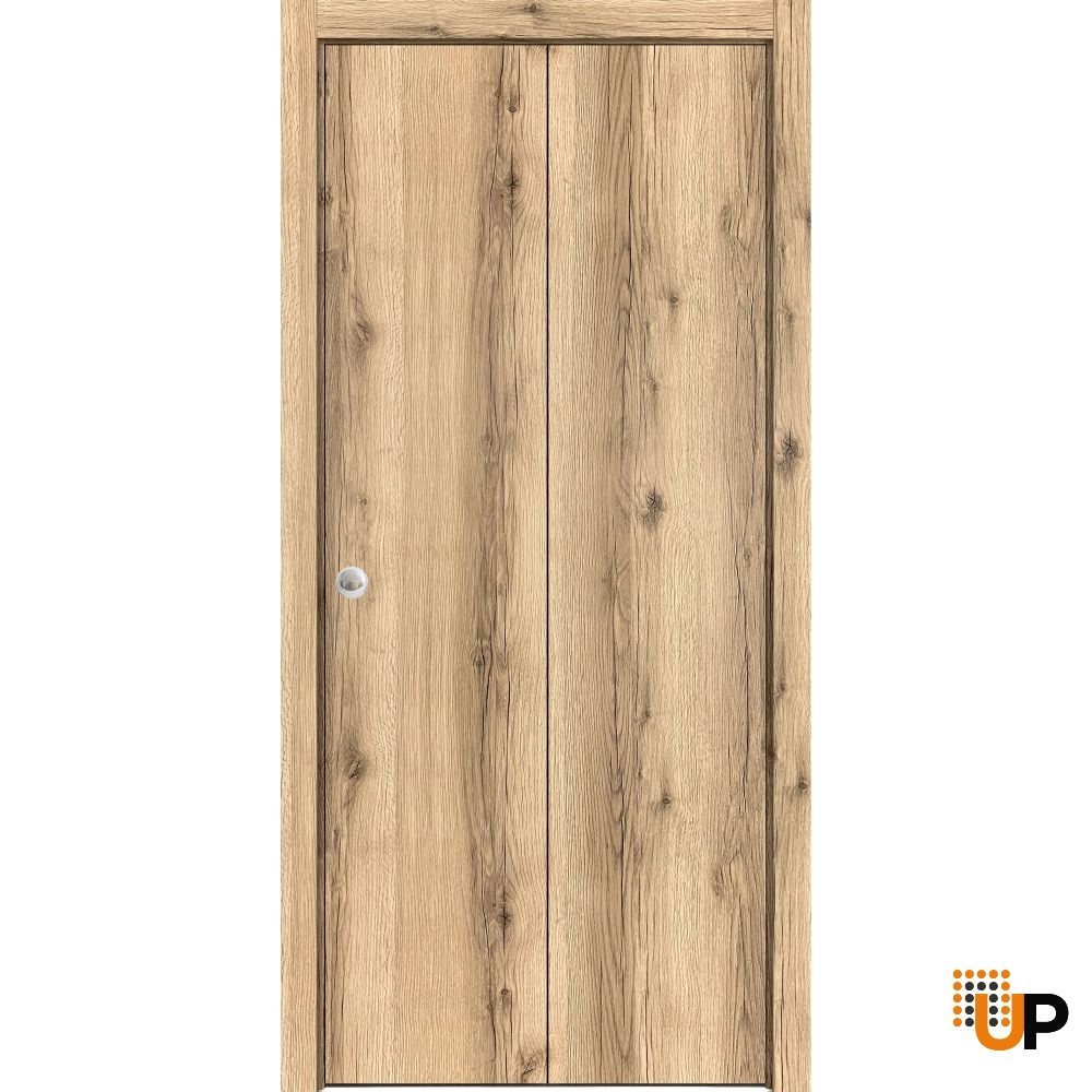 2 folding panels solid wood with honeycomb sliding modern interior bi-fold door | Planum 0010 Oak | 36 x 80 (2* 18x80) photo#1