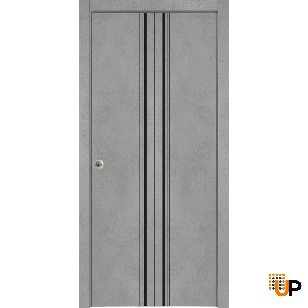 2 folding panels solid wood with honeycomb sliding flush interior bi-fold door | Planum 0011 Concrete | 48 x 80 (2* 24x80) photo#1