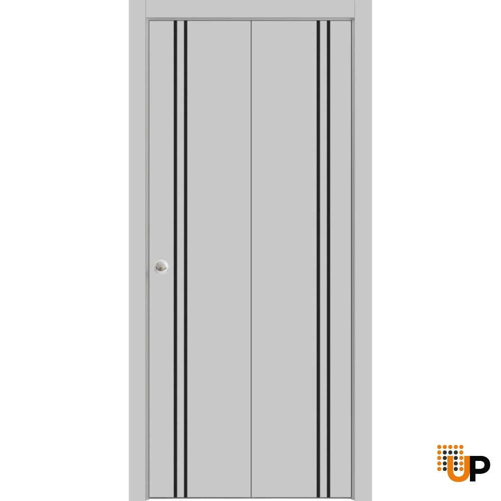 2 folding panels solid wood with honeycomb sliding modern interior bi-fold door | Planum 0016 Matte Grey | 36 x 80 (2* 18x80) photo#1
