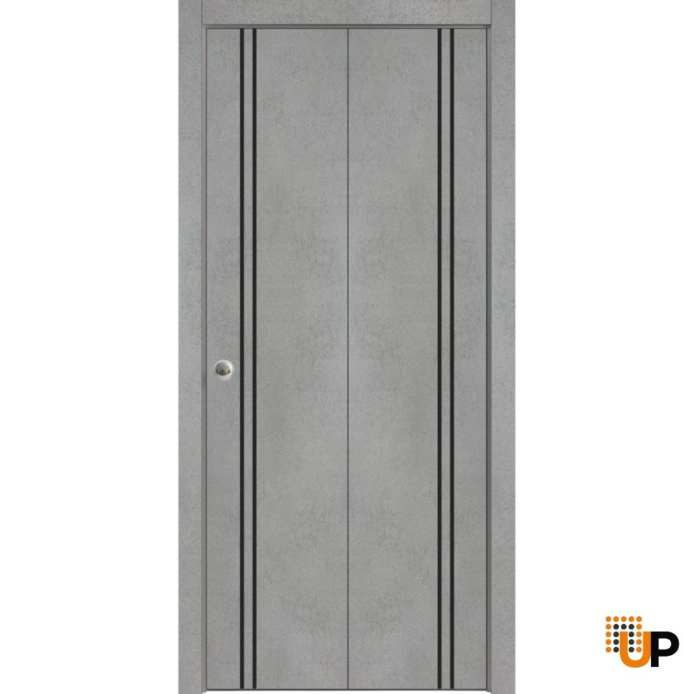 2 folding panels solid wood with honeycomb sliding modern interior bi-fold door | Planum 0016 Concrete | 36 x 80 (2* 18x80) photo#1